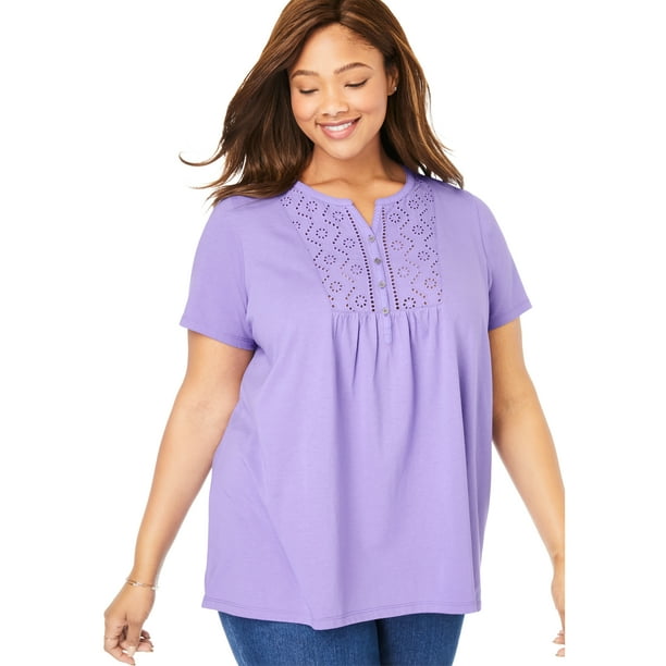 Woman Within Womens Plus Size Washed Thermal Lace Bib Henley Tee Shirt Woman Within Womens Plus Size Washed Thermal Lace Bib Henley Tee Shirt